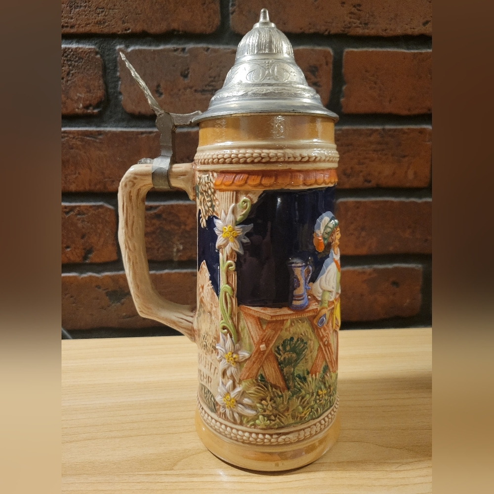 Vintage Original Gerzit Germany Ceramic Stein with Lid